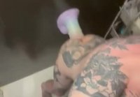 Tattoo guy gets his ass stuck in the shower