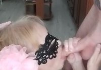 Blonde in a mask sucked dick for a facial