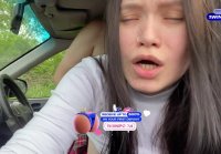 Russian porn in the car with a girl with natural breasts