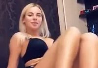 Blonde girl show naked body and play dildo