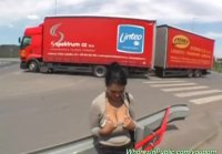 Snatched money to a busty prostitute near the highway for a fast m