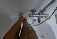 Big Ass Black Teen's Solo Shower Footjob on Webcam