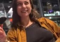 Showed tits in cafe