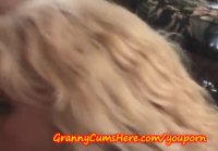 HOT Busty Granny gets TWO COCKS