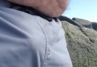 Jerking off on public beach Big Cum Shot Hairy Bear