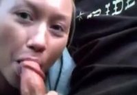 Girl makes a cock cum in her mouth in the car