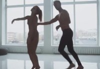 Nude beauty dances to the violin