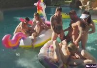 Orgy with transmas in the pool