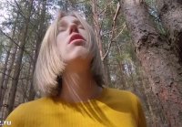 Naughty student masturbates pussy in the forest