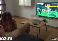 While guy plays games game cute stepsister sucks dick