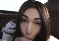 Cute sucked in the car and swallowed all the cum d