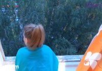 The whore is trying to hold back the moans while she is being fucked on the balcony [PORN