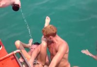 Drunk Russian boys in a crowd in the sea fucking a young chick B