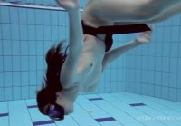 Flat chested Roksolana dives naked but with mask and fins