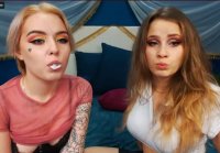 Two sluts with gag on web