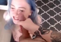 Blue haired cam girl sucks