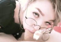 The bespectacled blowjob handled the member and took cum in ro