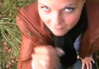 German wife gives a BJ while taking a hike