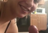 Sweetly sucks dick and licks boyfriend's balls in the kitchen