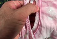 Traces on pink women's panties