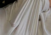 White nylon slip wank & cum