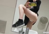 Beauty shows tits in the toilet