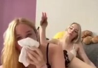 Blonde trash licks the mistress's feet