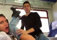 A couple fucked in a common train car