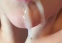 Husband cums a lot of sperm in his wife's mouth after their sex